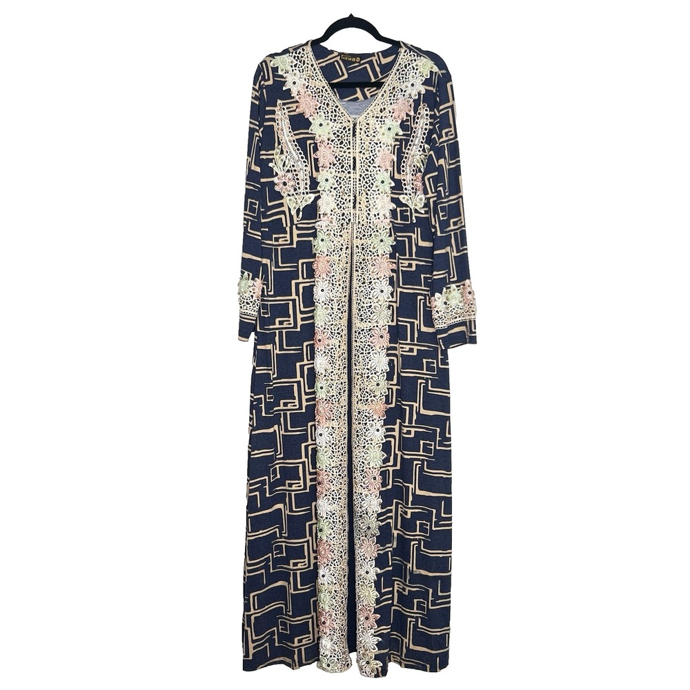 Tekstil Takwa Abaya Kaftan Dress Embroidery Beads Embellished Sz XXL Long Sleeve